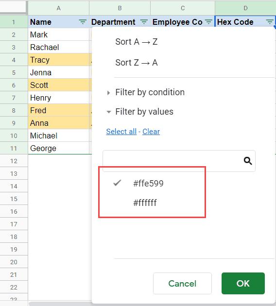 Cách lọc dữ liệu theo màu trong Google Sheets
